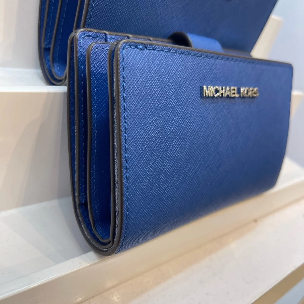 MICHAEL KORS Medium Saffiano Leather Bifold Wallet Galaxy Blue NWT